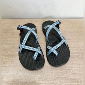 Chaco Sandal Shoe Black Light Blue Adjustable Strap Hiking Outdoor Comfy Women 8